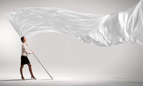 Businesswoman Holding White Flag