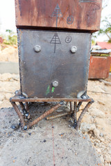 welding metal and wood by electrode with bright electric arc