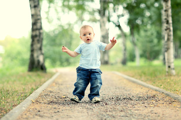 cheerful little boy in the park
