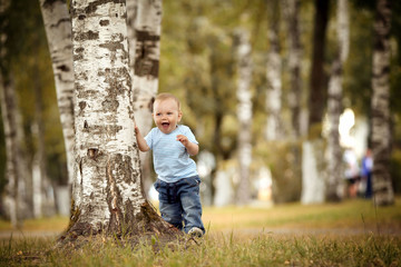 cheerful little boy in the park