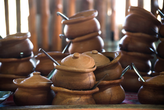 Rustic handmade clay brown terracotta pots