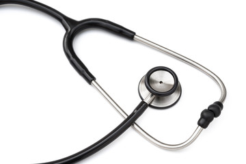 black stethoscope on a white background with clipping path