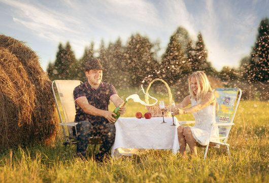 lovers picnic in field