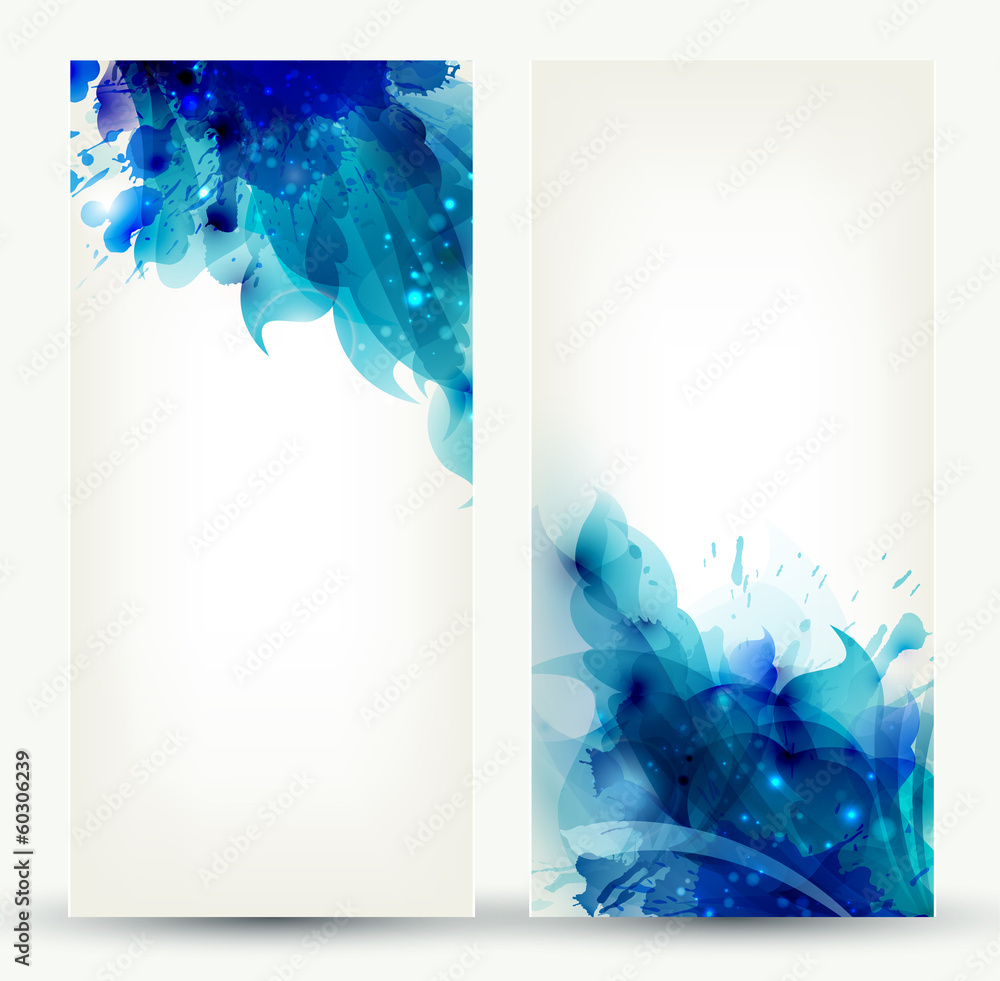 Poster set of two banners, abstract headers with blue blots