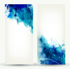 set of two banners, abstract headers with blue blots