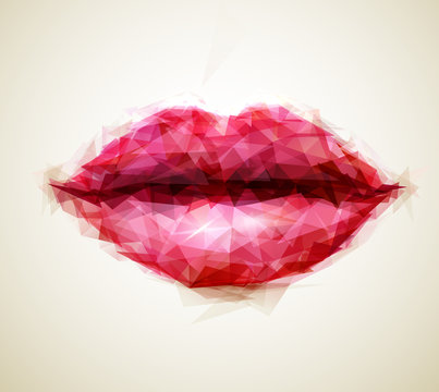 Beautiful Woman Lips Formed By Abstract Triangles