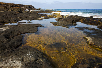 beach  light     lanzarote foam rock spain    stone sky cloud