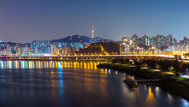 Seoul urban city at night
