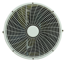 Close up of air conditioner fan on white