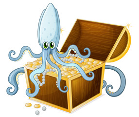 An octopus above the treasure box