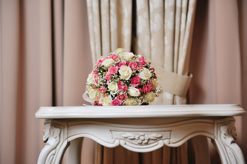 Wedding bouquet of bride - colorful flowers pink