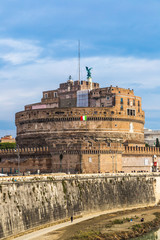Sant Angelo Castle and Bridge in Rome, Italia.