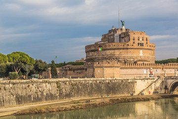 Sant Angelo Castle and Bridge in Rome, Italia.