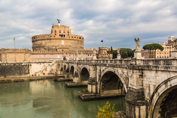 Sant Angelo Castle and Bridge in Rome, Italia.