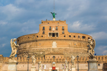 Sant Angelo Castle and Bridge in Rome, Italia.