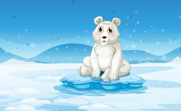 A polar bear in a snowy area