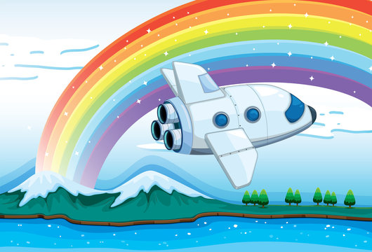 A jetplane near the rainbow