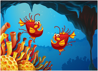 Obraz na płótnie Canvas Two fishes under the sea near the coral reefs
