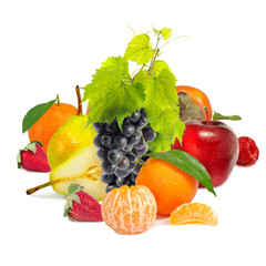 Isolated image of ripe fruits and citrus on white background