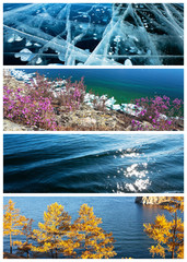 Collage. Water backgrounds of four seasons. Сalendar