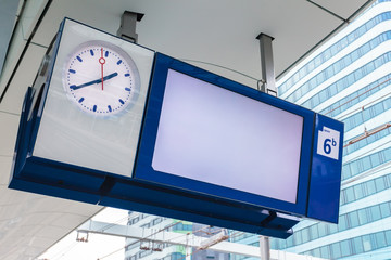 Empty platform information display on a Dutch railway station