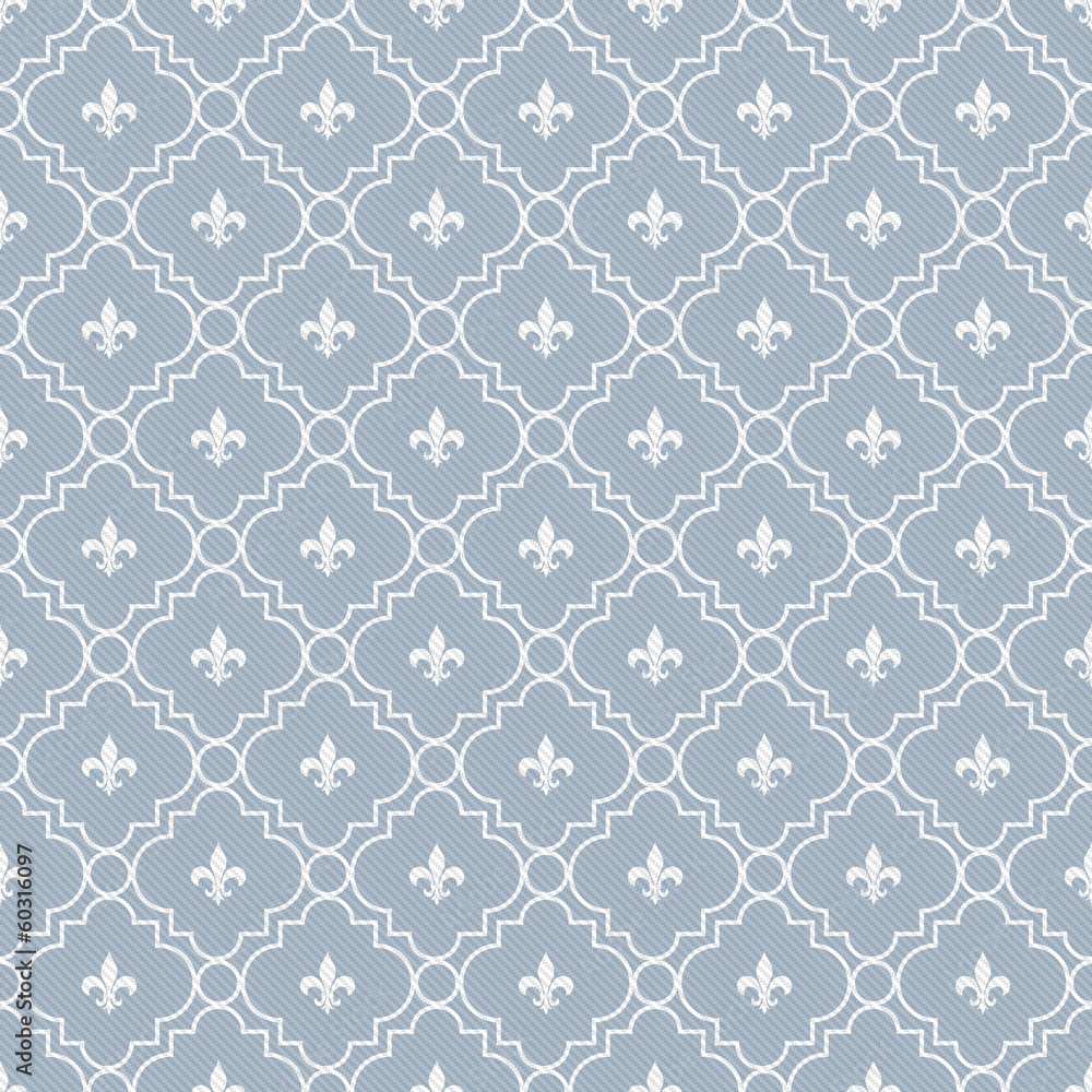 Wall mural white and pale blue fleur-de-lis pattern textured fabric backgro