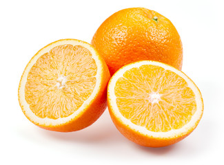 Sliced orange fruit isolated on white background