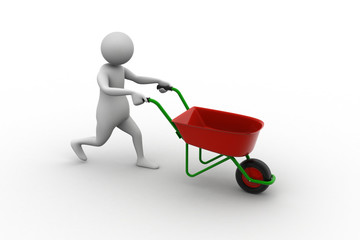 3d man with wheel barrow