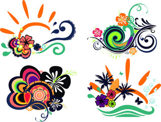 Obraz premium four designs with hibiscuses in surfing style