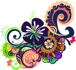 designed tropical ornament with hibiscus