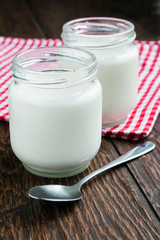 Jars of fresh yogurt
