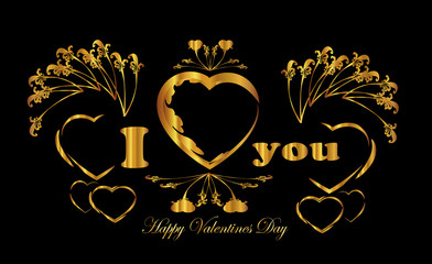 valentines Day background black and gold
