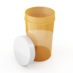 Opened Empty Pills Bottle isolated on white