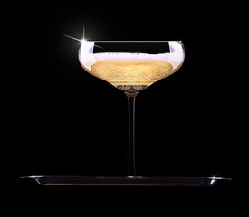 silver tray with champagne