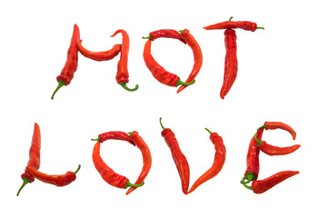 HOT LOVE text composed of red chili peppers