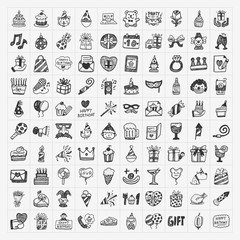 doodle birthday party icons