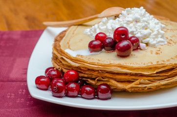 pancakes with cheese and cherries
