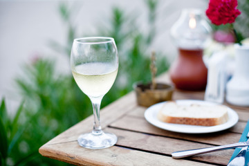 Glass of white wine.