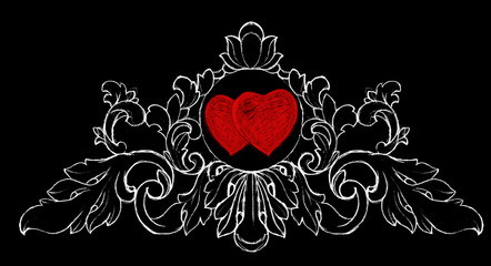Two hearts on a black background painted frame