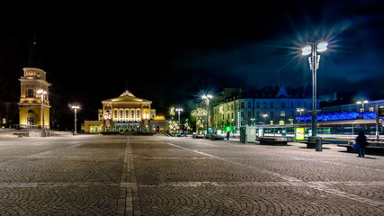 Fototapeta na wymiar City square at night in Tampere, Finland