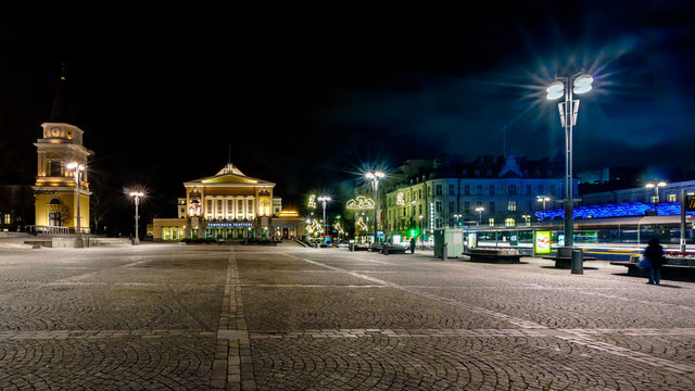 City square at night in Tampere, Finland