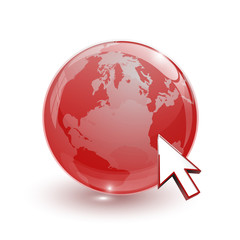 glass globe earth map 3d red and cursor