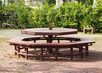 weathered octagonal picnic table