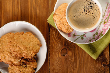 homemade cookies with oatmeal and coffee