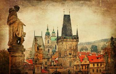 Prague, Charles bridge, retro style picture
