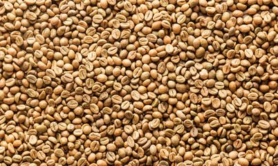 Background texture or fresh raw dried coffee beans