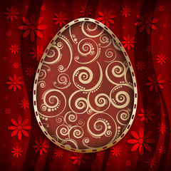 Happy Easter Card - patterned egg on red background