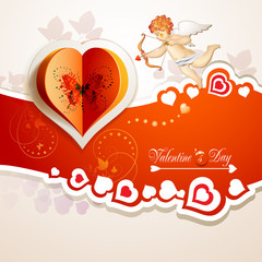 Valentine's day card with hearts and cupid