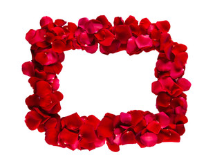 Frame of red rose petals