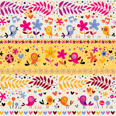 birds and flowers pattern